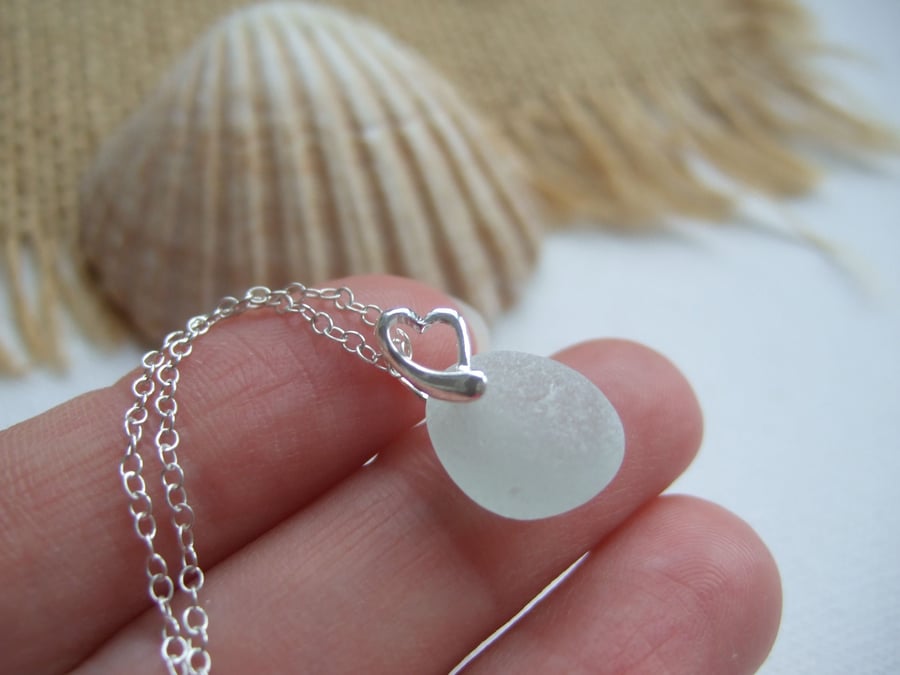 Scottish sea glass necklace, petite necklace beach glass, sea foam pendant