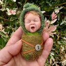 Pixie baby, hand sculpted polymer clay baby pixie, needle felted pixie baby 