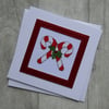 Cross Stitch Red and White Candy Canes With Holly - Christmas Card