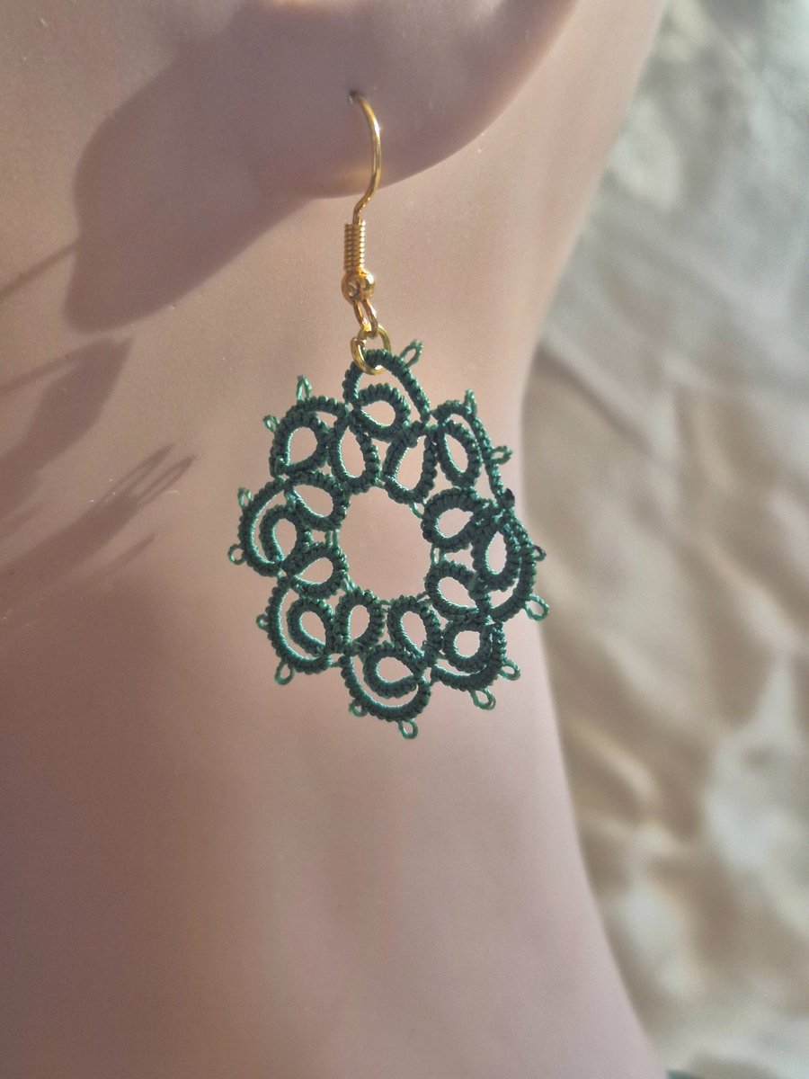 Forest Green Handmade Tatting Lace Earrings – G... - Folksy