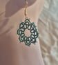 Forest Green Handmade Tatting Lace Earrings – Gold Tone Dangle Earrings
