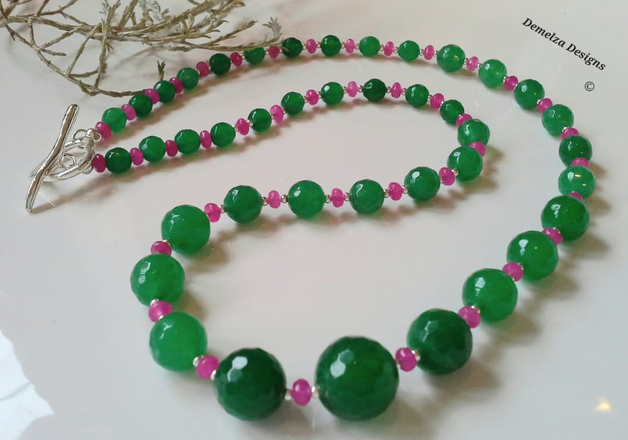 Green & Pink Faceted Quaurtzite Necklace ONE OFF 