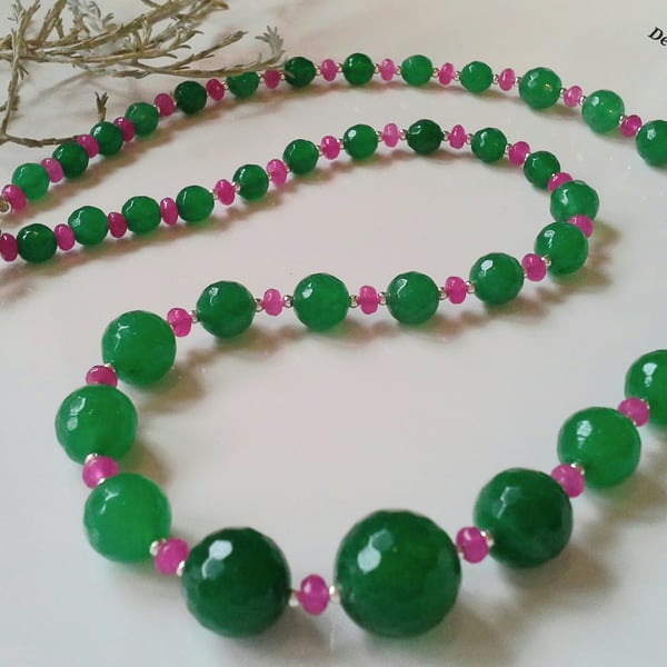 Green & Pink Faceted Quaurtzite Necklace ONE OFF 