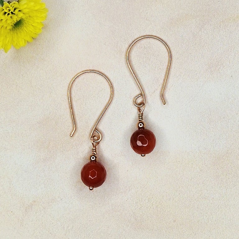 Carnelian and Rose Gold Bead Earrings