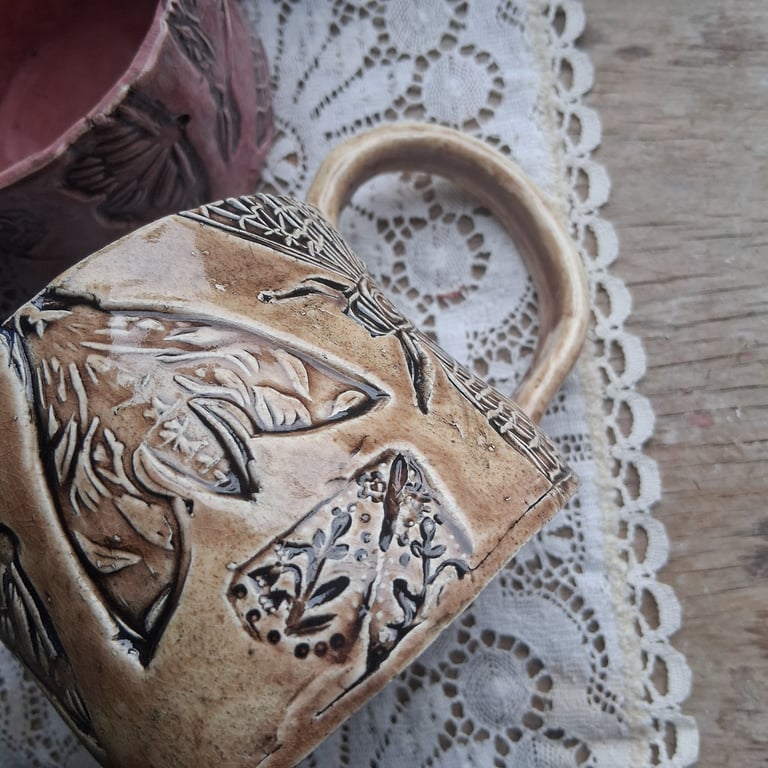 Coffee mug Moth bunch design Ceramic handmade