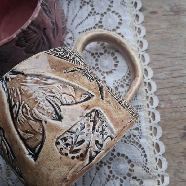 Coffee mug Moth bunch design Ceramic handmade