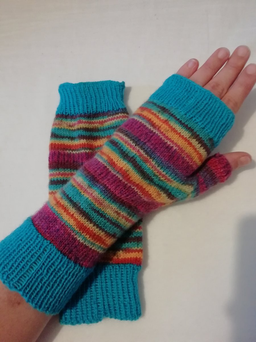 Hand knitted fingerless gloves - MULTICOLOURED