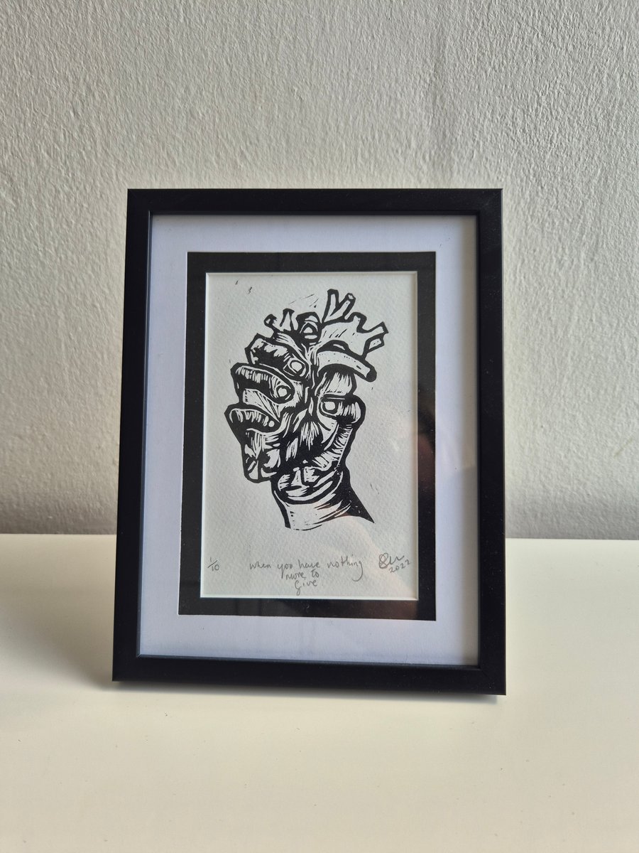 'When you have nothing more to give' Lino print. 1st eddition.