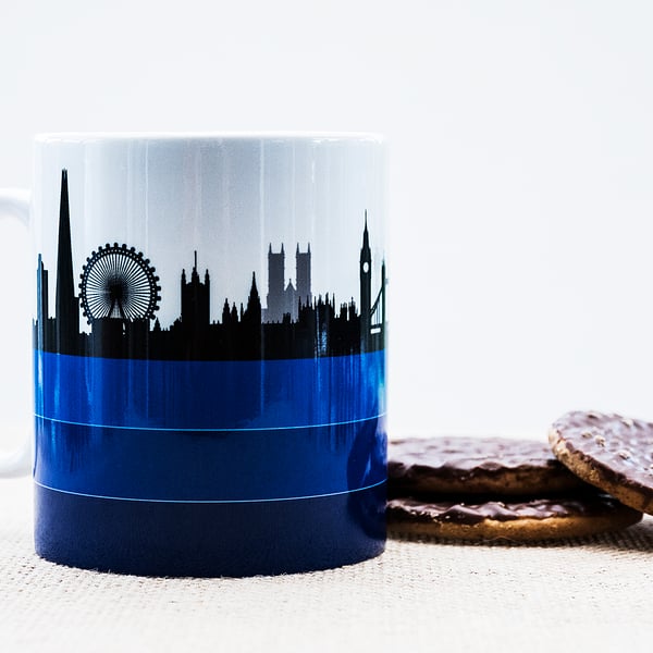 London Skyline coffee mug silouettes iconic famous landmarks buildings souvenir 