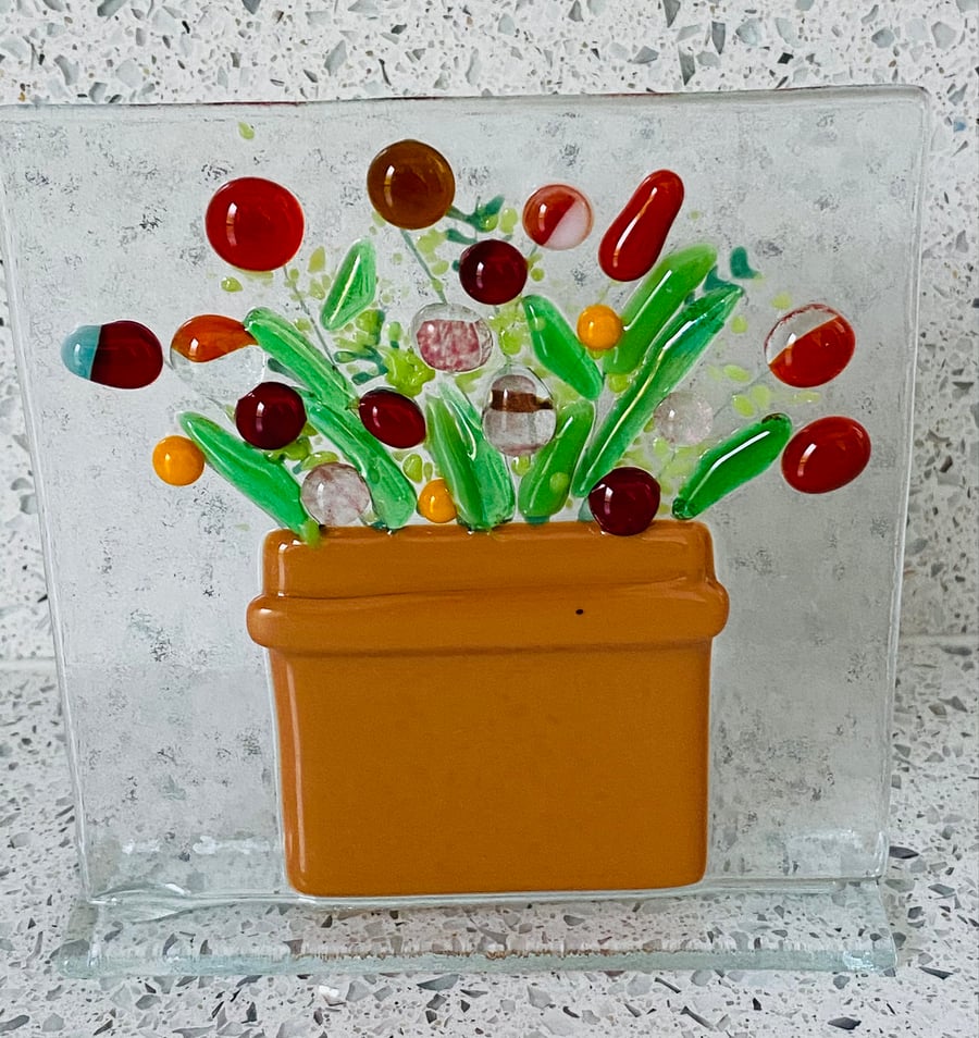 Fused glass flower pot onament