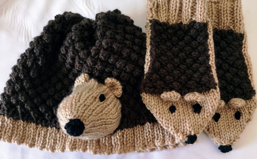 Hedgehog Hat and Mittens individual or set