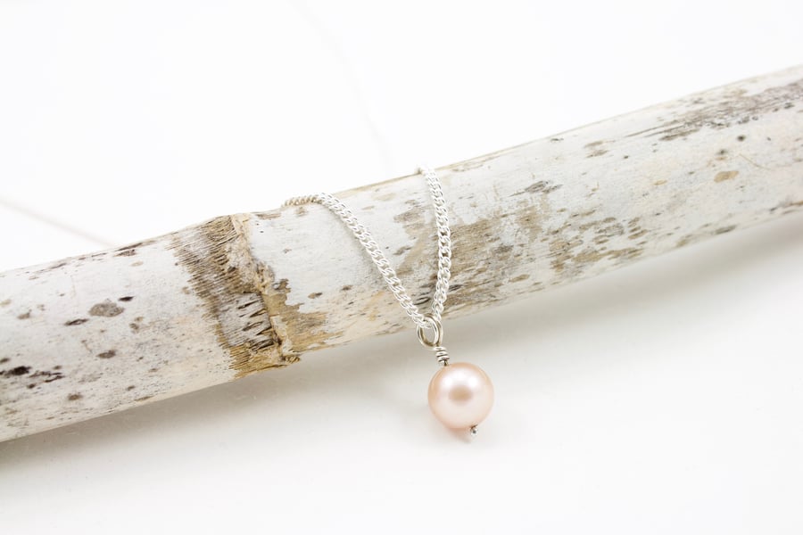 Lilac Pearl Silver Wire Wrapped Drop Pendant