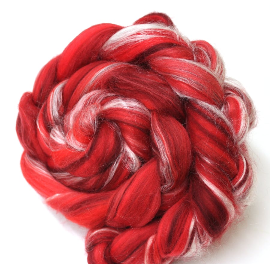 The Red One - Merino and Silk Combed Top Roving 100g Spinning Felting