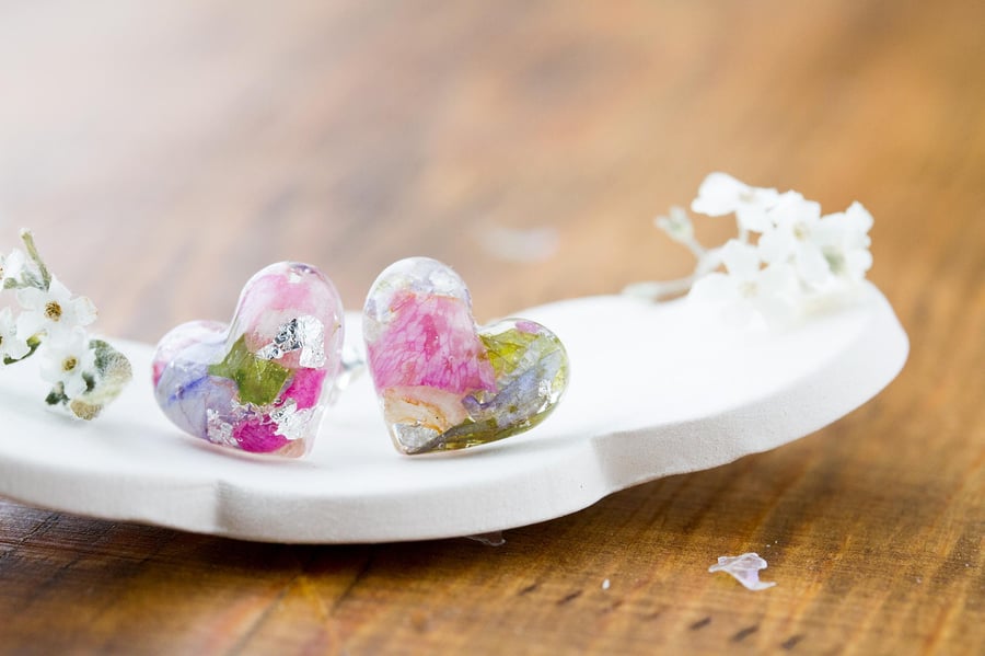 Real Flower Earrings Wildflower "Pastels" Sterling Silver Botanical Jewellery Pr