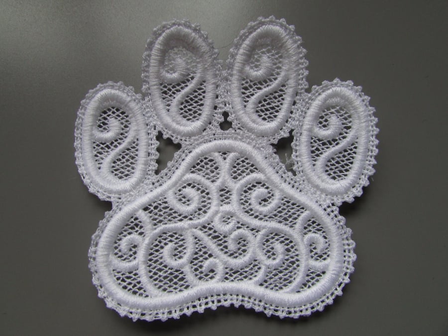 Embroidered Lace Dogs Paw Applique Patch available in any colour