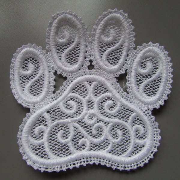 Embroidered Lace Dogs Paw Applique Patch available in any colour
