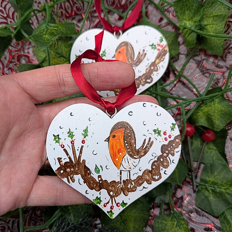 Christmas stocking hand-painted log slice decoration