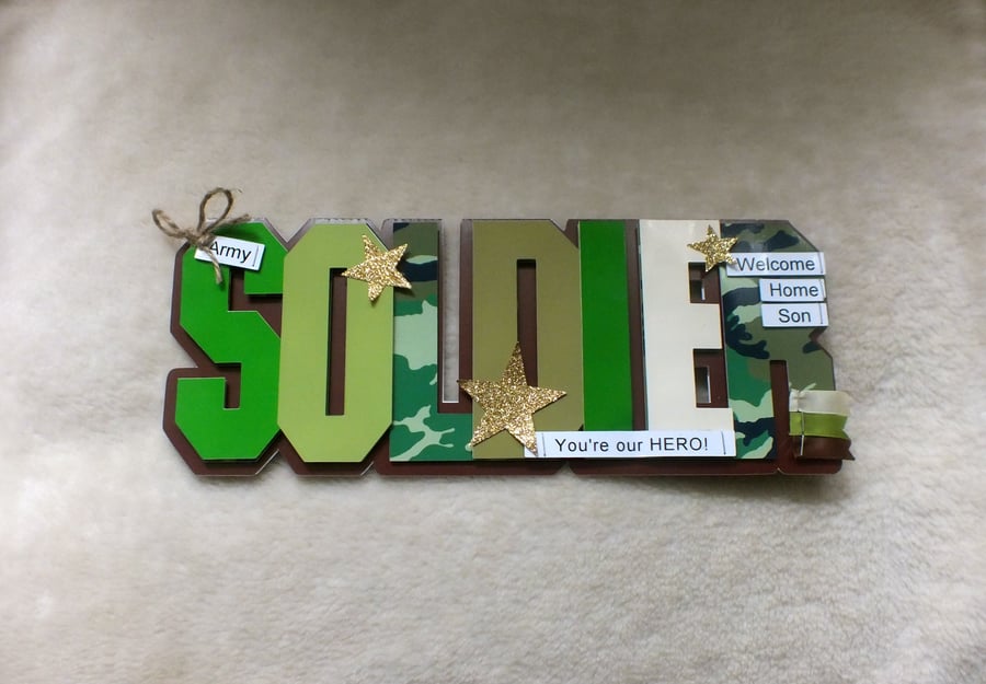 Luxury Handmade Welcome Home Soldier Word Card