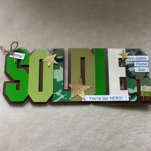 Luxury Handmade Welcome Home Soldier Word Card