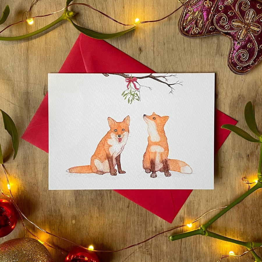 Foxes and Mistletoe Christmas Card