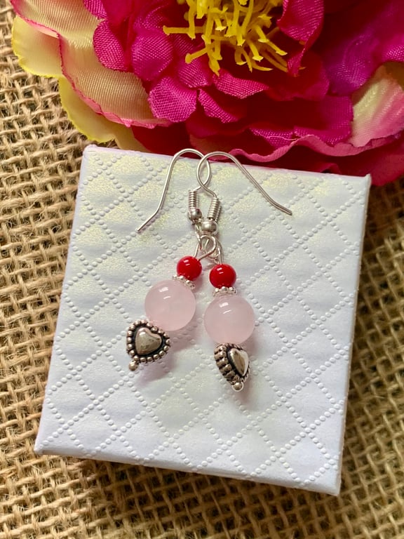 Rose Quartz and Heart Earrings