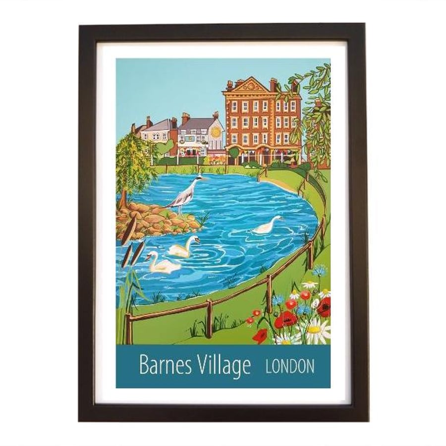 Barnes Village travel poster print by Susie West