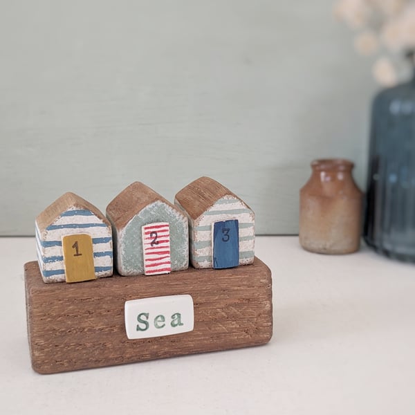 Little Painted Wooden Beach Huts 'Sea'