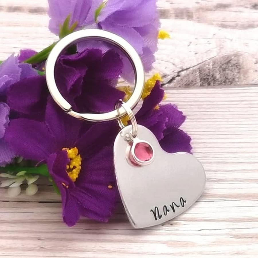 Personalised Heart Keyring With Birthstone Crystal - Name Keychain