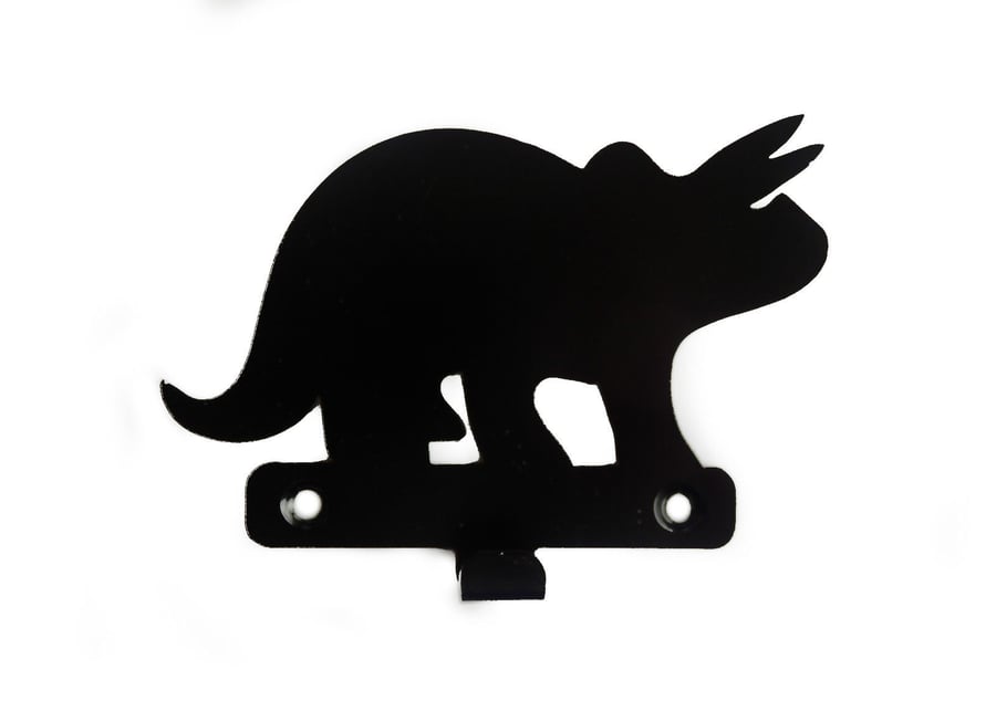 Triceratops Dinosaur Silhouette Hook - keys, aprons, teatowels - metal wall art