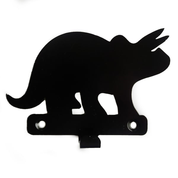 Triceratops Dinosaur Silhouette Hook - keys, aprons, teatowels - metal wall art