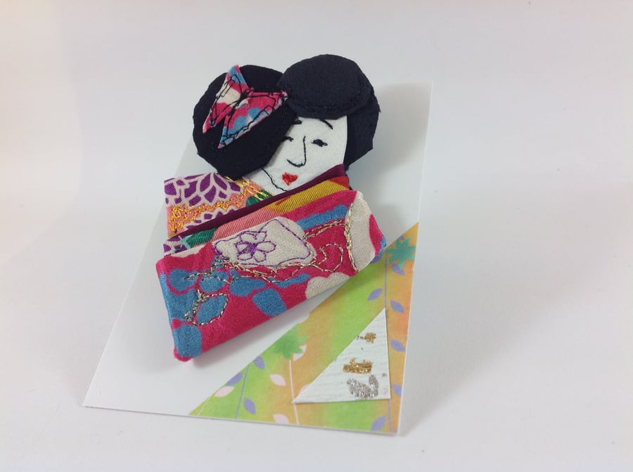 Art Textile Geisha Brooch Naoko