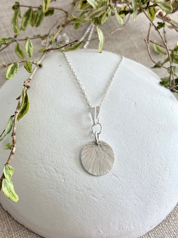 Sterling Silver Etched Round Pendant on 40cm Rope Chain