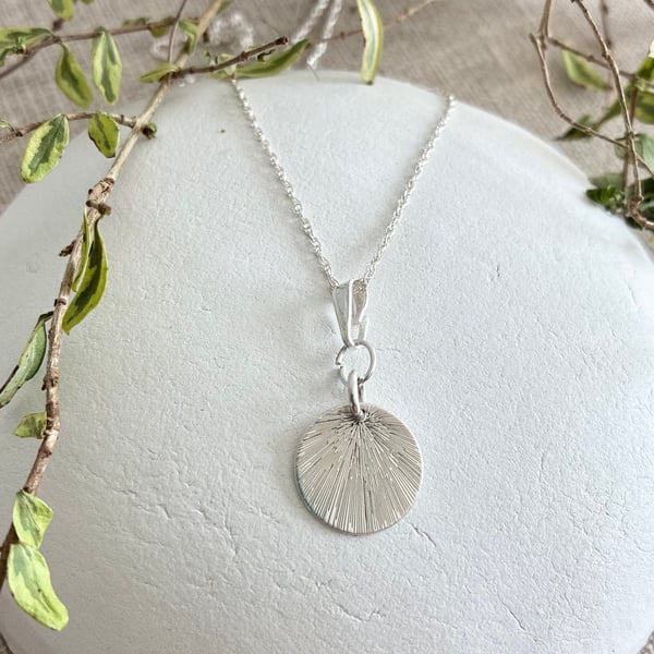 Sterling Silver Etched Round Pendant on 40cm Rope Chain