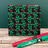 Handbound Small Green & Red Holly Leaf Sketchbook, Notebook, Journal