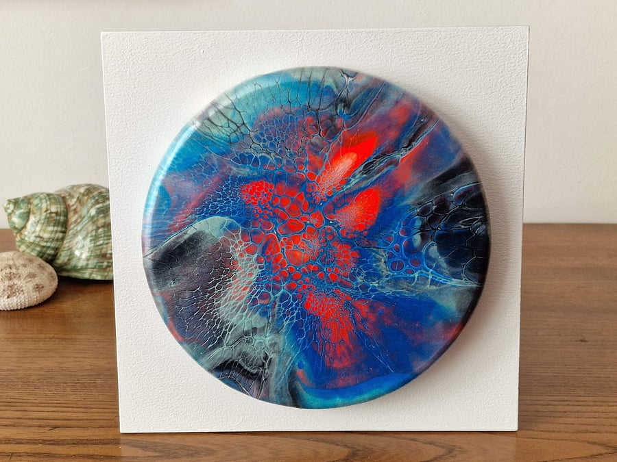 8" x 8" acrylic pour painting wall plaque