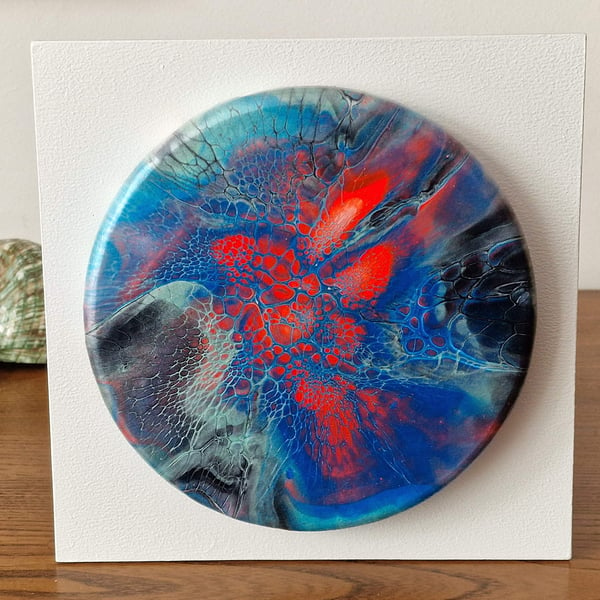 8" x 8" acrylic pour painting wall plaque