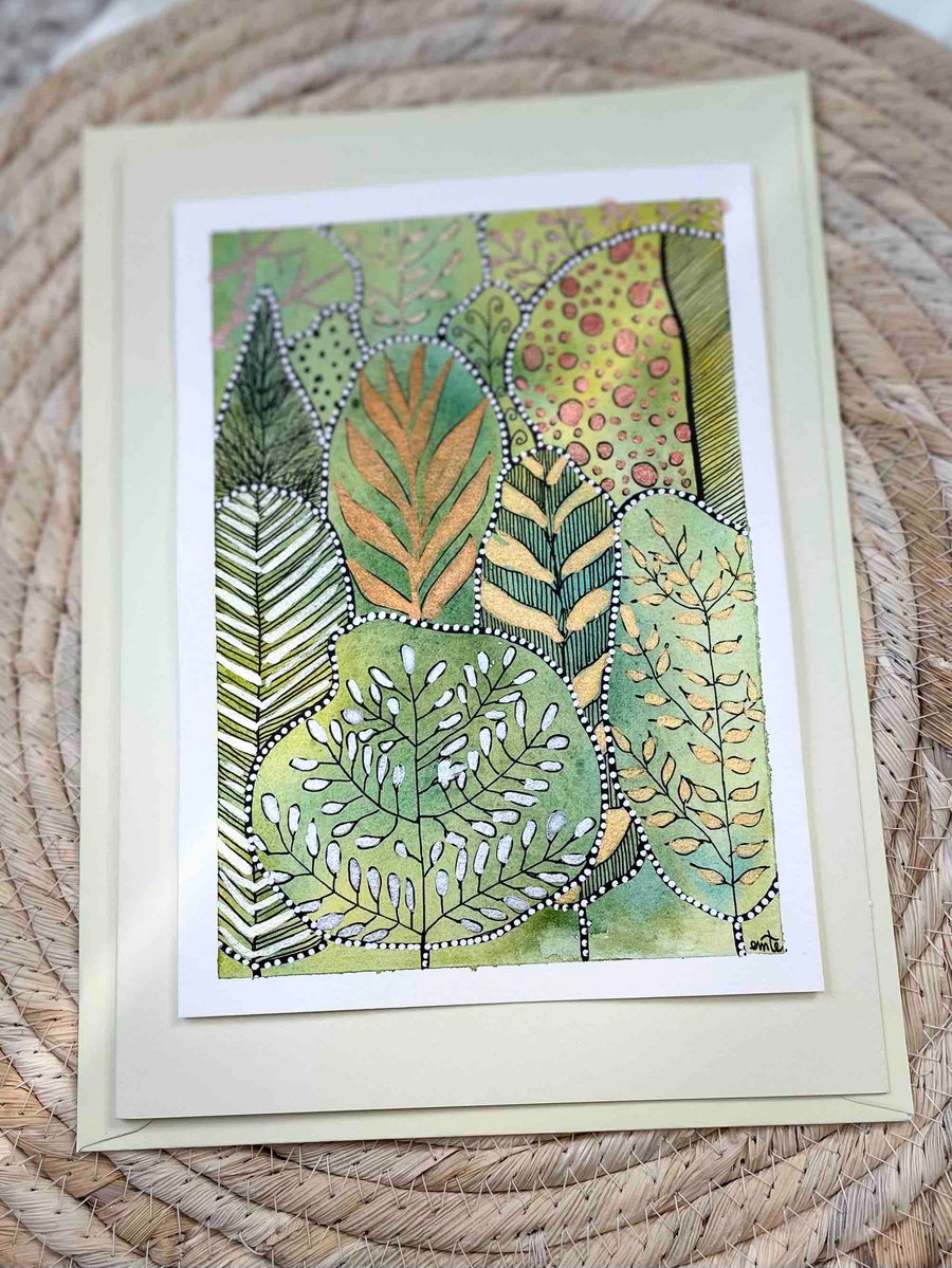 Whimsical Fairy Landscape - watercolour hand painted card 