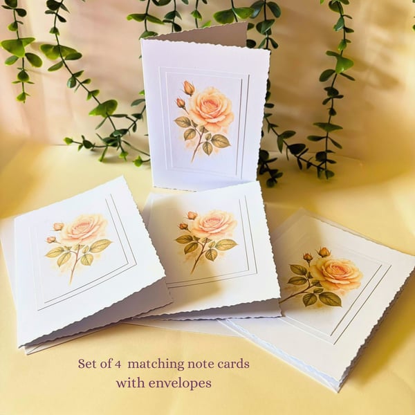 Rose A6 Note Cards Set of 4, June Birth Flower Botanical Stationery