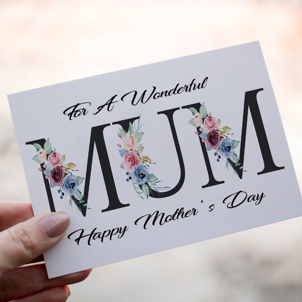 Wonderful Mother's Day Card, Wonderful Mum, Card for Mum, Mothers Day Card