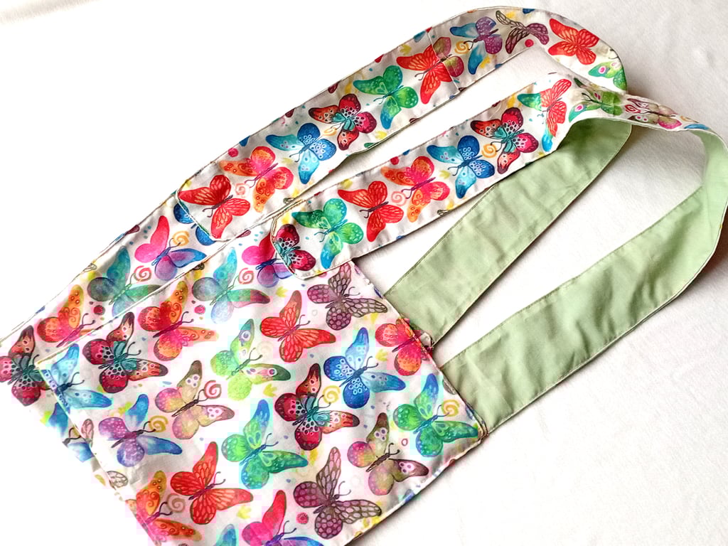 BUTTERFLIES theme, multicoloured, small lined shoulder bag