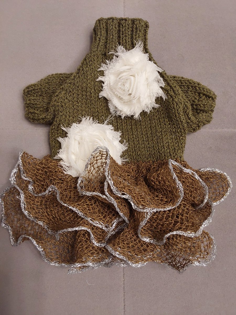 XXSmall dog puppy sweater jumper coat  8”L 10”G hand knit (raglan sleeved)