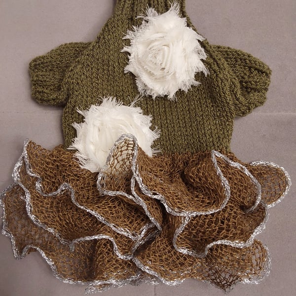 XXSmall dog puppy sweater jumper coat  8”L 10”G hand knit (raglan sleeved)