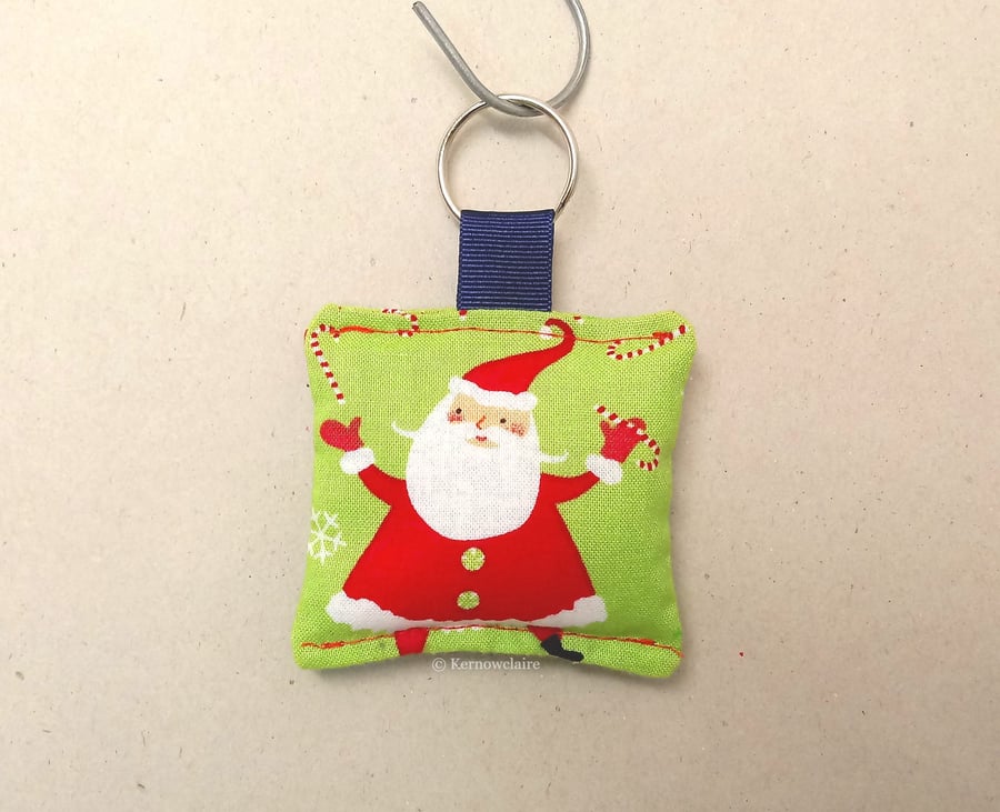 Christmas key ring in green with Father Christmas and Reindeer