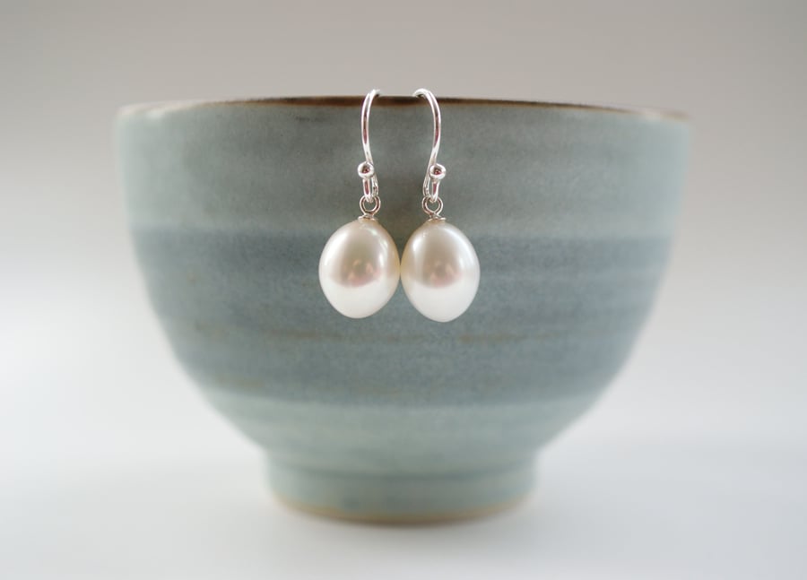 Freshwater cultured pearl drop bridal earrings