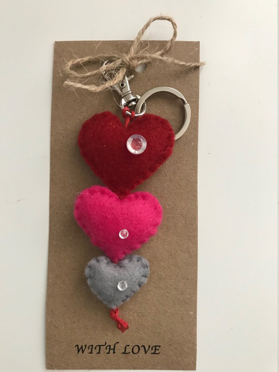 Heart Felt Keyring, Valentines Keyring, Stocking Filler, Bag Charm, Handmade Key