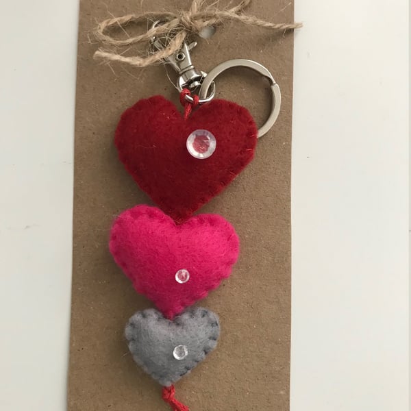 Heart Felt Keyring, Valentines Keyring, Stocking Filler, Bag Charm, Handmade Key