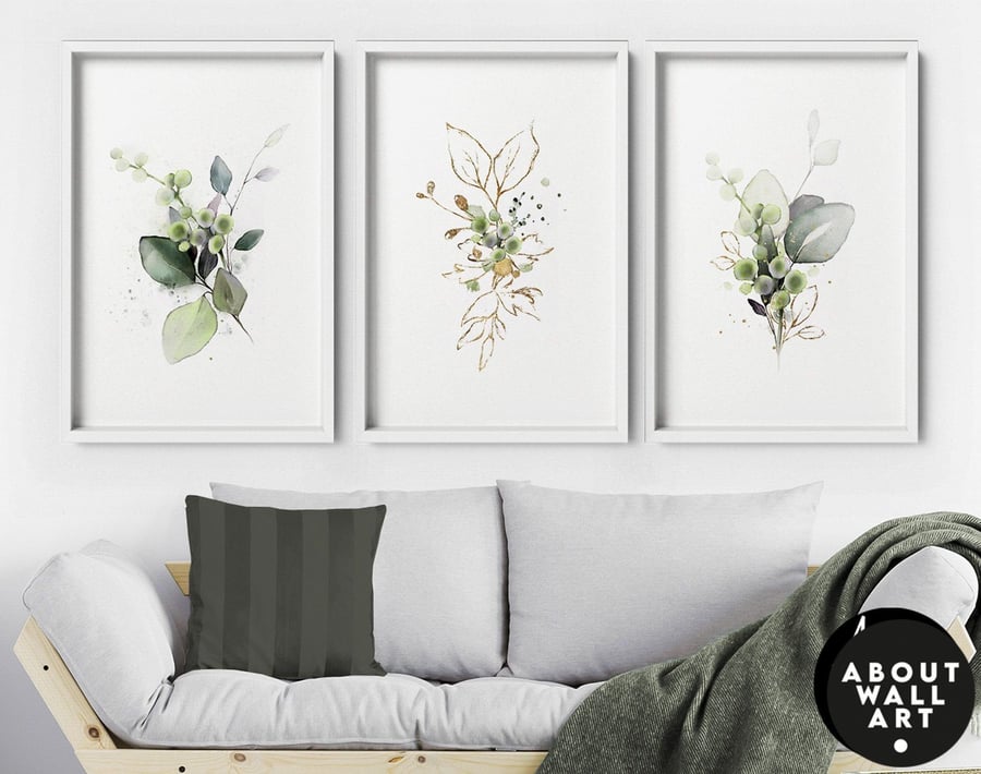 Botanical Floral Set of 3 Posters, Minimalist Farmhouse Wall Hangings, Living Ro
