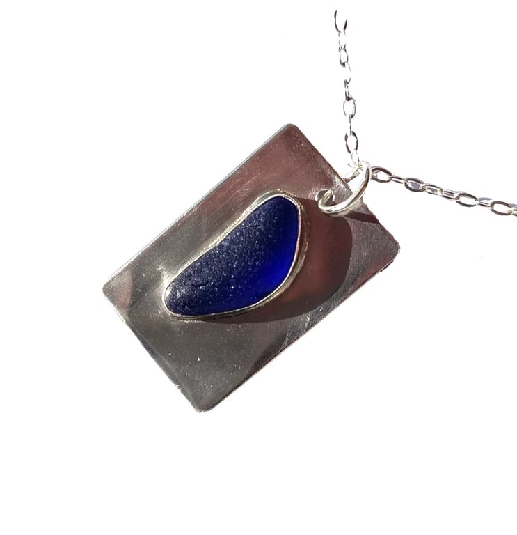 Seaglass Necklace Sterling Silver Jewellery Gift Rare Blue Handmade in Cornwall