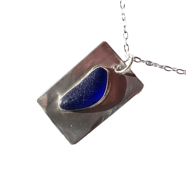 Seaglass Necklace Sterling Silver Jewellery Gift Rare Blue Handmade in Cornwall