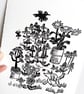 Little Dog Trotting Around the Garden - lino print - Image 1